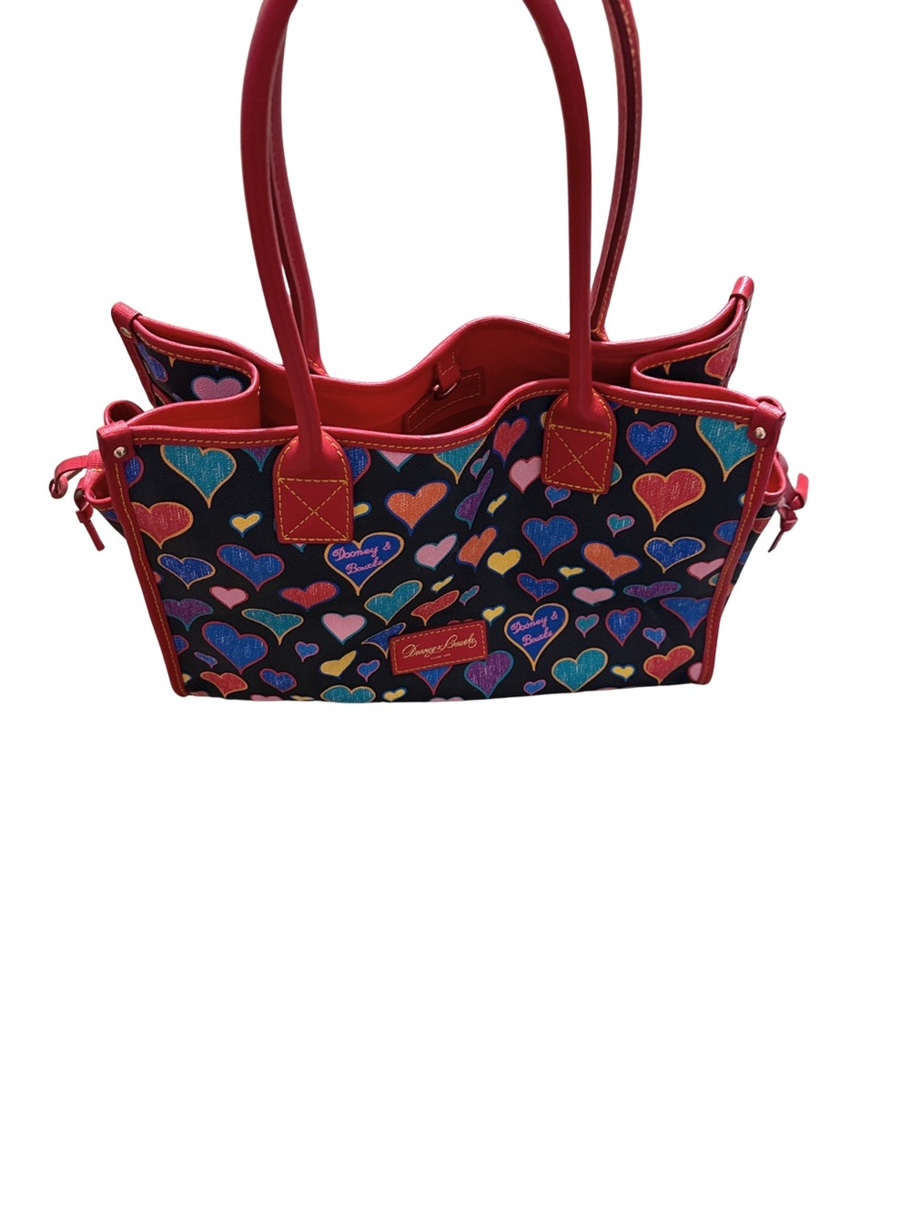 Dooney & Bourke Colorful Hearts Coated Canvas Print Tote with Red Trim - Picture 3 of 11